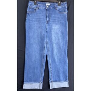 Oat New York Jeans Women 12/31 Wide Leg Cuffed High Rise Medium Wash Denim Y2K